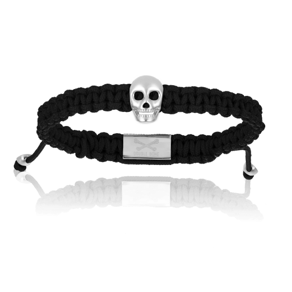 Black Polyester with Sterling Silver Skull Bracelet