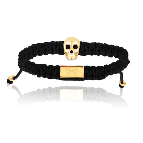 Black Polyester with 18K Yellow Gold Skull Bracelet
