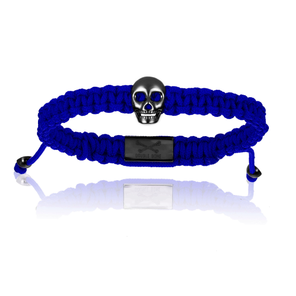 Blue Polyester with Black PVD Skull Bracelet