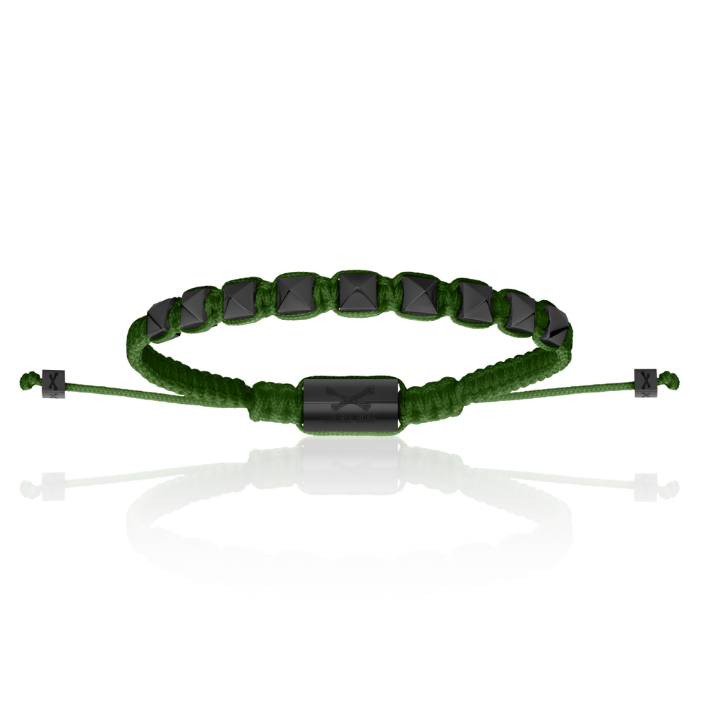 Green Nylon With Black PVD Polyester Stud Bracelet