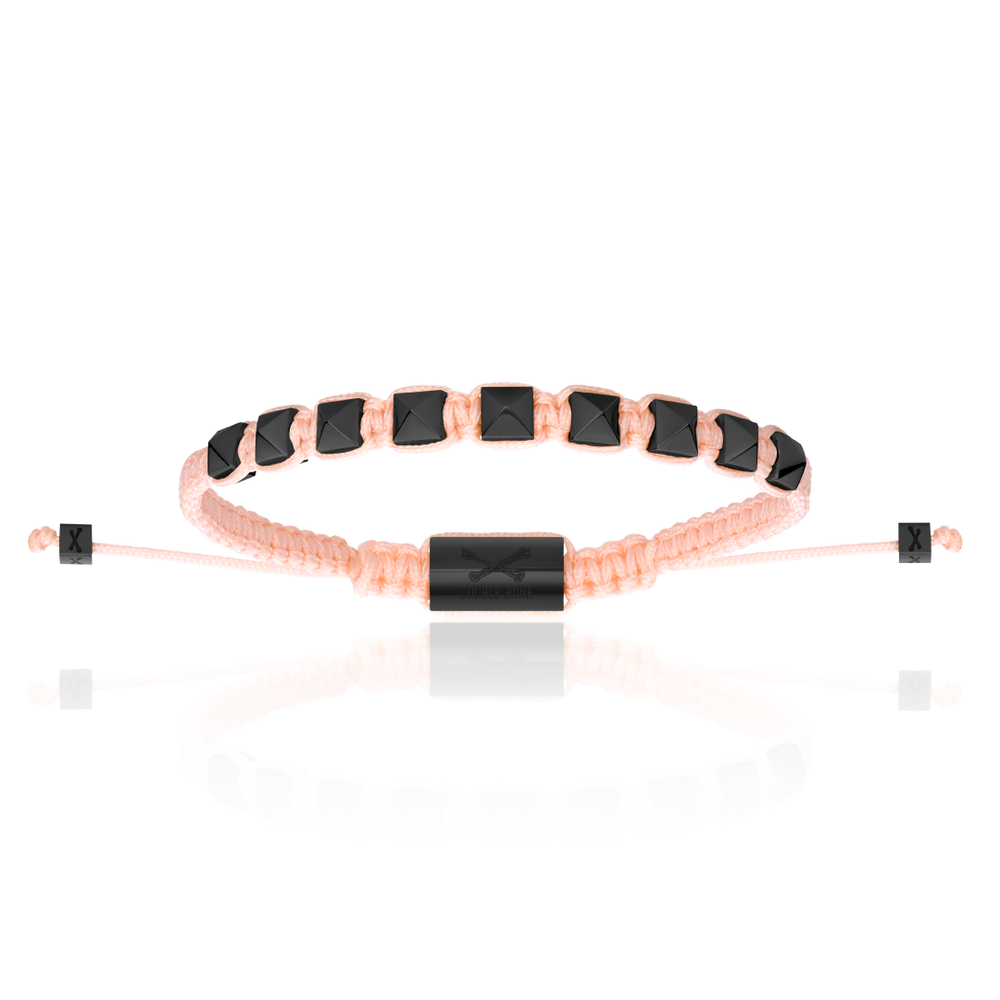 Pink Nylon With Black PVD Polyester Stud Bracelet
