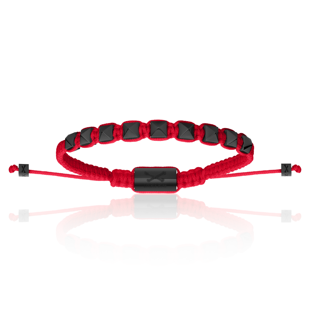 Red Nylon With Black PVD Polyester Stud Bracelet