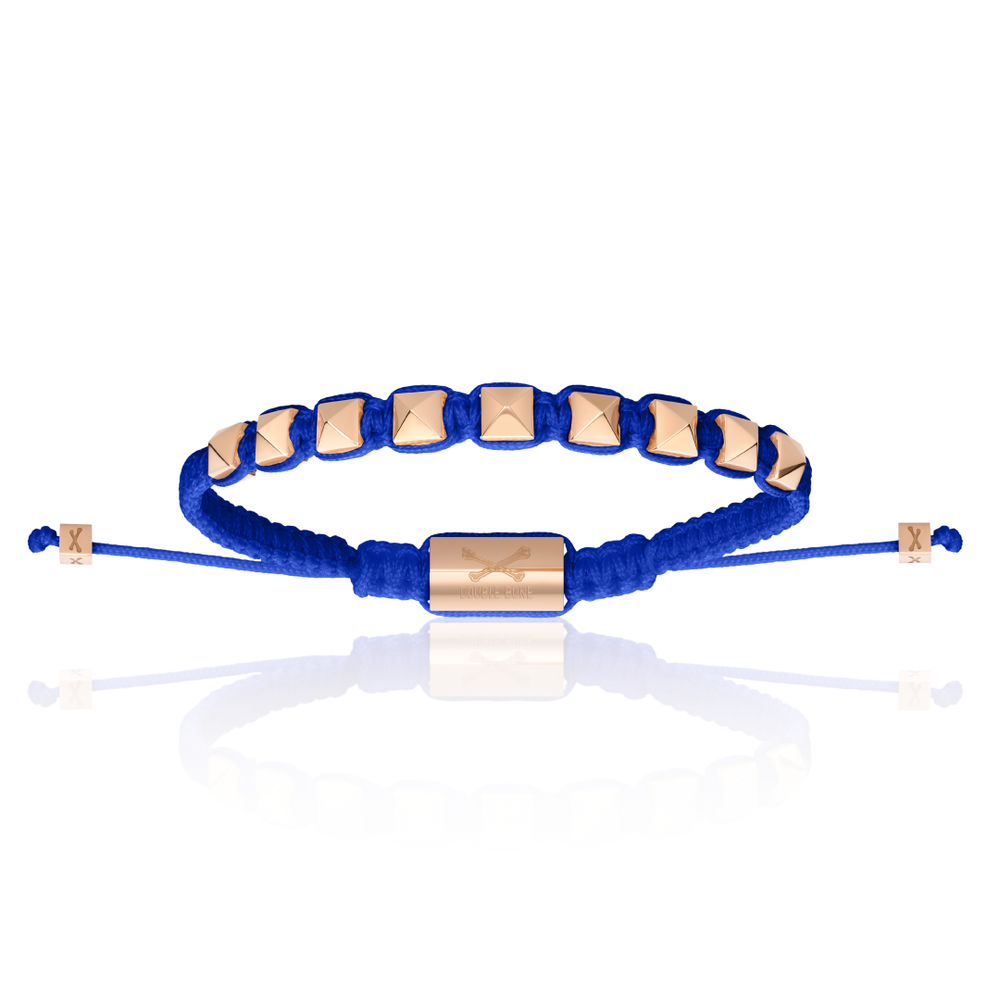 Blue Nylon With Rose Gold Polyester Stud Bracelet
