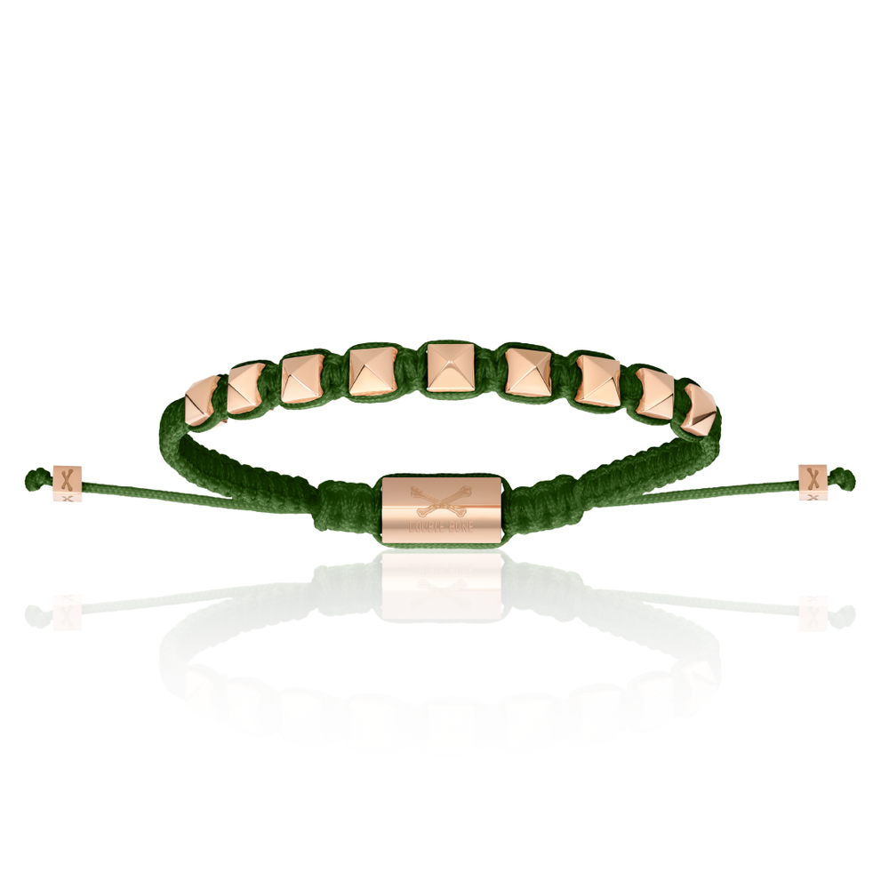 Green Nylon With Rose Gold Polyester Stud Bracelet