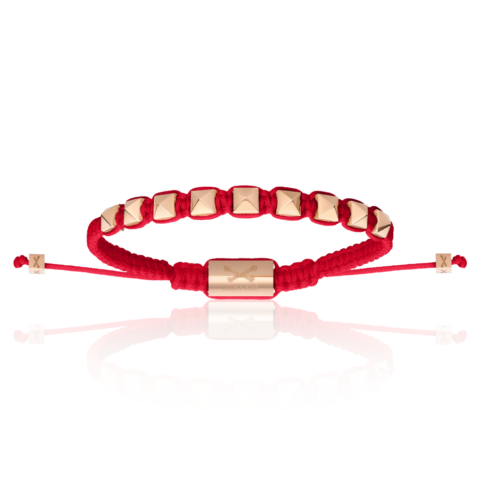 Red Nylon With Rose Gold Polyester Stud Bracelet