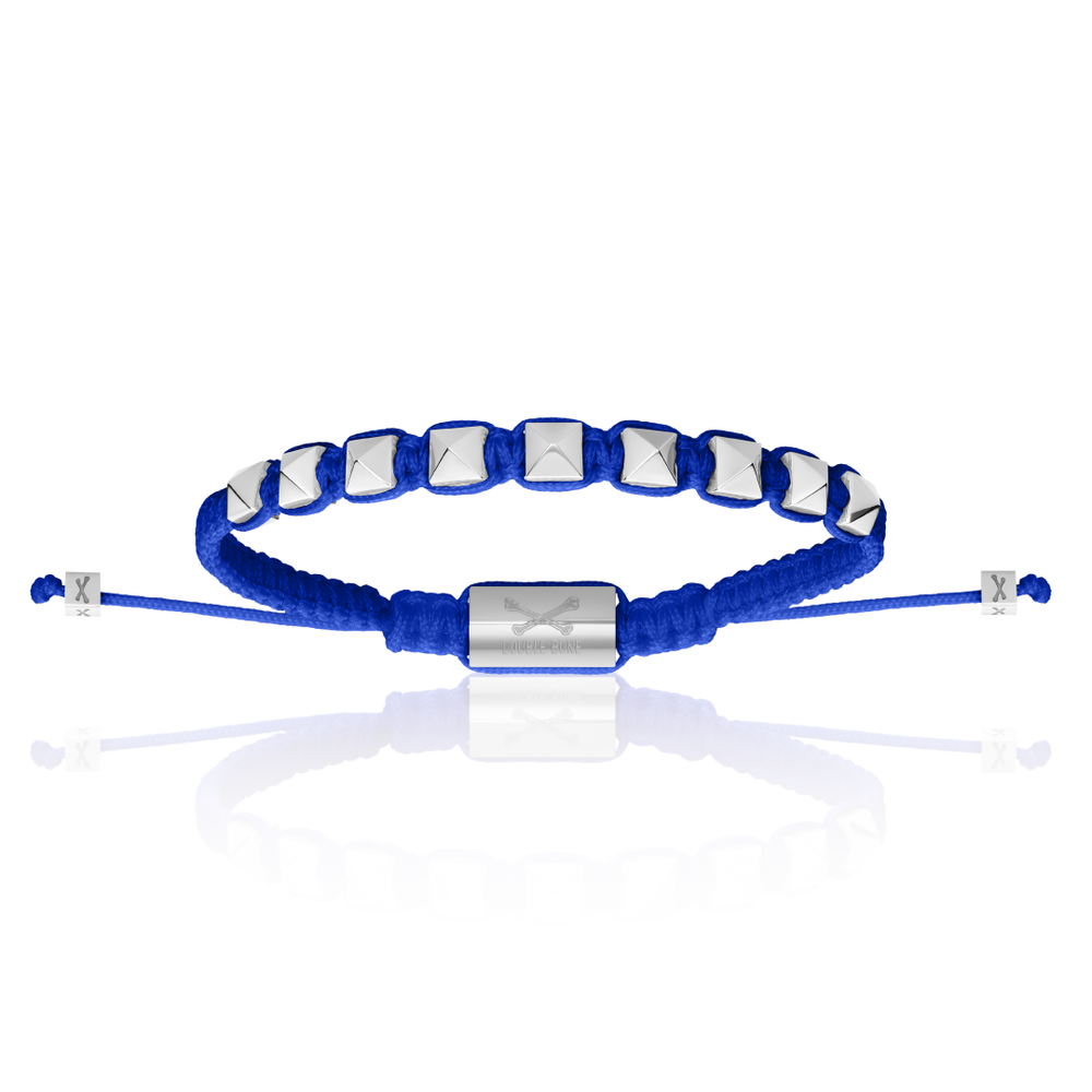 Blue Nylon With Silver Polyester Stud Bracelet