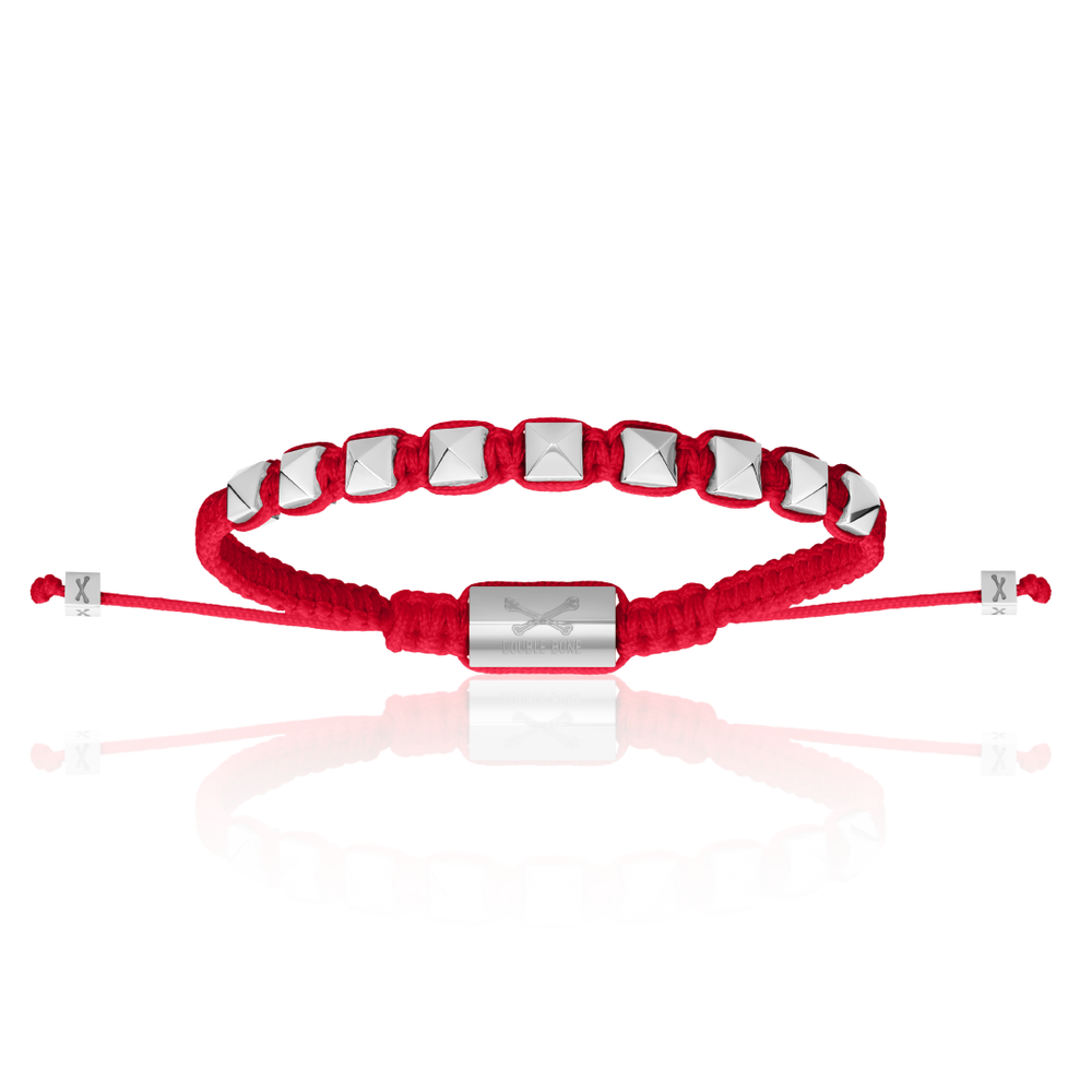 Red Nylon With Silver Polyester Stud Bracelet