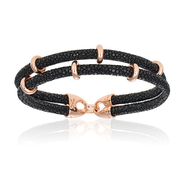 Black stingray bracelet with rose gold beads (Unisex)