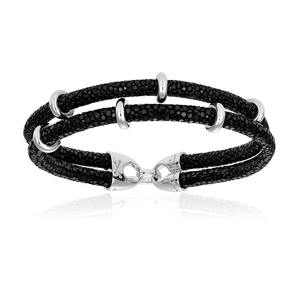 Black stingray bracelet with silver beads (Unisex)