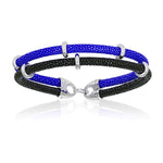 Blue / Black Stingray Leather with Silver Beads