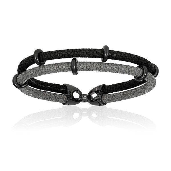 Gray / Black stingray bracelet with black PVD beads (Unisex)