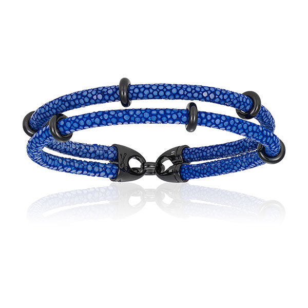 Blue stingray bracelet with black beads (Unisex)
