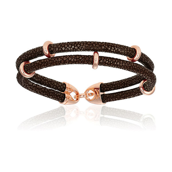 Brown stingray bracelet with rose gold beads (Unisex)