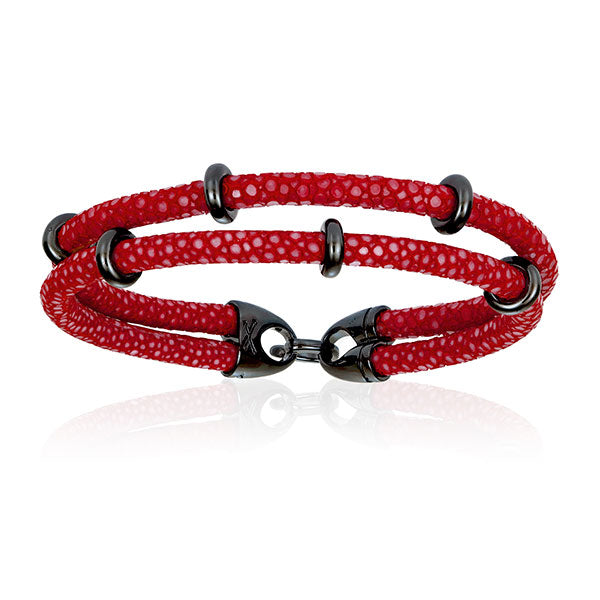 Red stingray bracelet with black beads (Unisex)