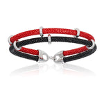 Red / Black stingray bracelet with silver beads (Unisex)
