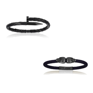 
                  
                    Black Leather Bracelets with Black PVD Gift Idea for him
                  
                