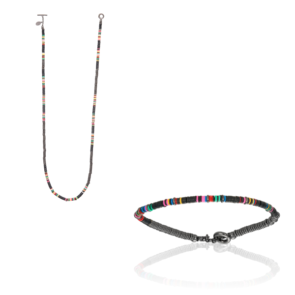 Multicolor African Beads with Black PVD Gift Idea for him
