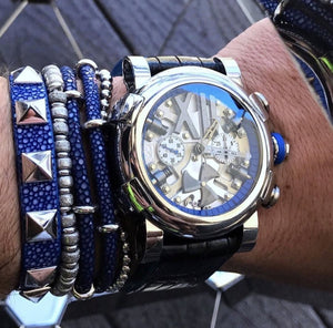 
                  
                    Blue stingray bracelet with silver studs (Unisex)
                  
                