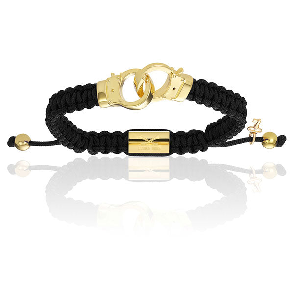 Black Nylon With 18K Yellow Gold Hand-cuff Bracelet