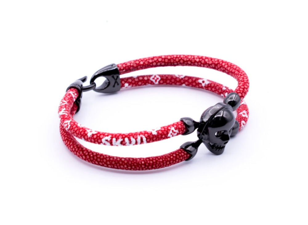 Red stingray bracelet with black skull for man 2/10 size 19cm (LVS-INSPIRED)