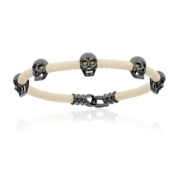 White Stingray Bracelet With Black PVD Multi Skull