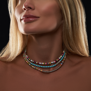 
                  
                    Multicolor African Beaded Necklace with 18k White Gold Beads
                  
                