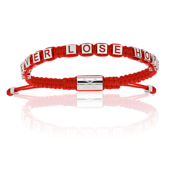 Red Nylon with 925 Sterling Silver  NEVER LOSE HOPE Bracelet