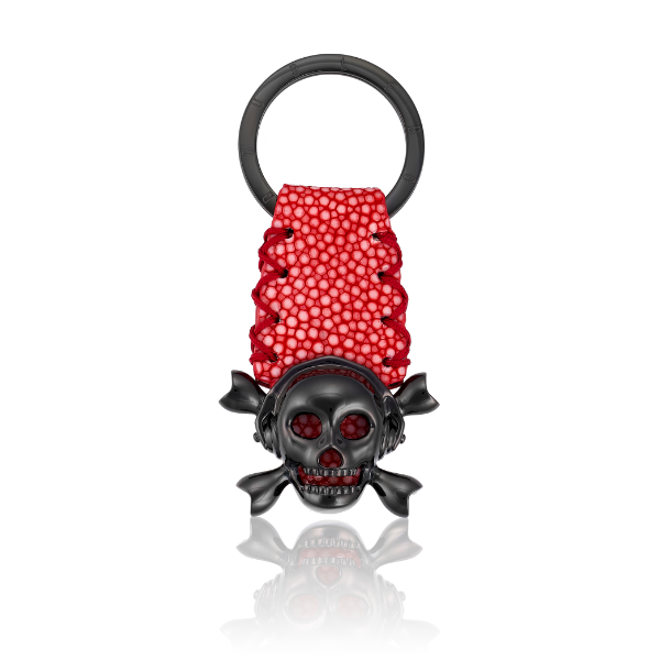 Red Stingray Keychain with Black Skull.