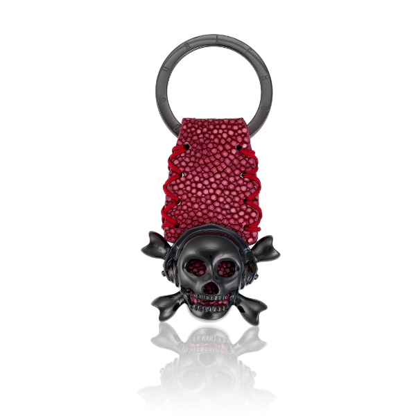 Red Wine Stingray Keychain with Black Skull.