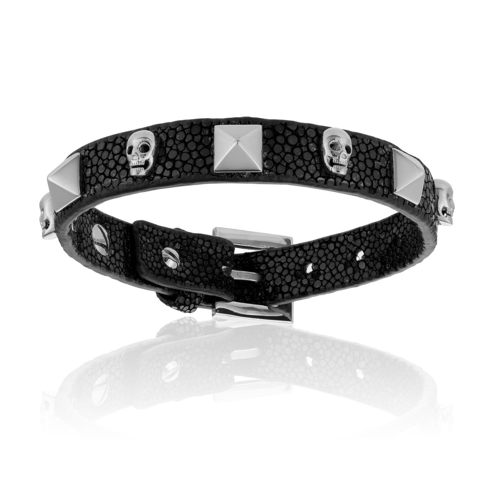 Black stingray bracelet with Sterling Silver Skull Studs (Unisex)