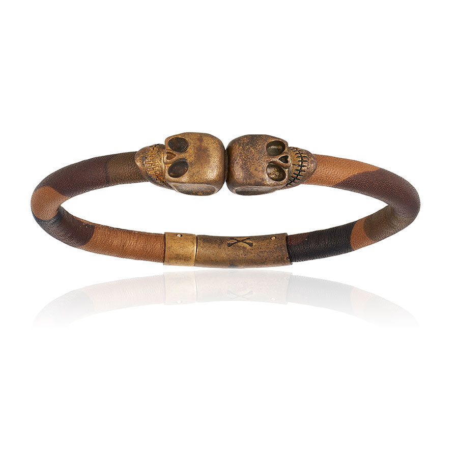 Camouflage Leather bracelet with Antique Brass skull (Unisex)