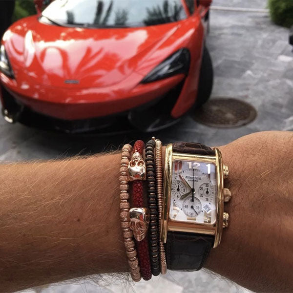
                  
                    Red Wine Stingray with Rose Gold Double Skull
                  
                