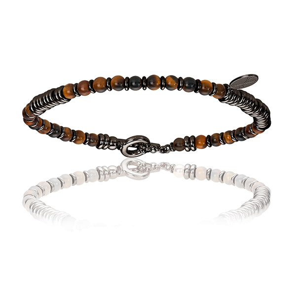 Tiger's Eye Stone Beaded Bracelet with Black PVD Beads