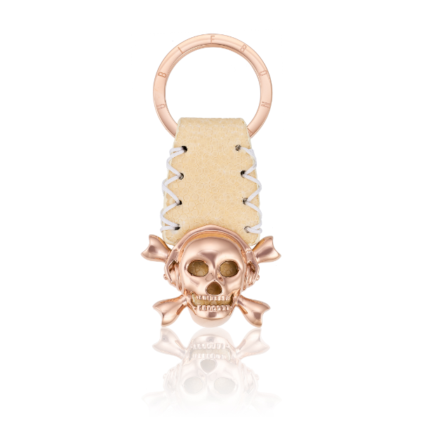 White stingray Keychain with Pink Gold Skull