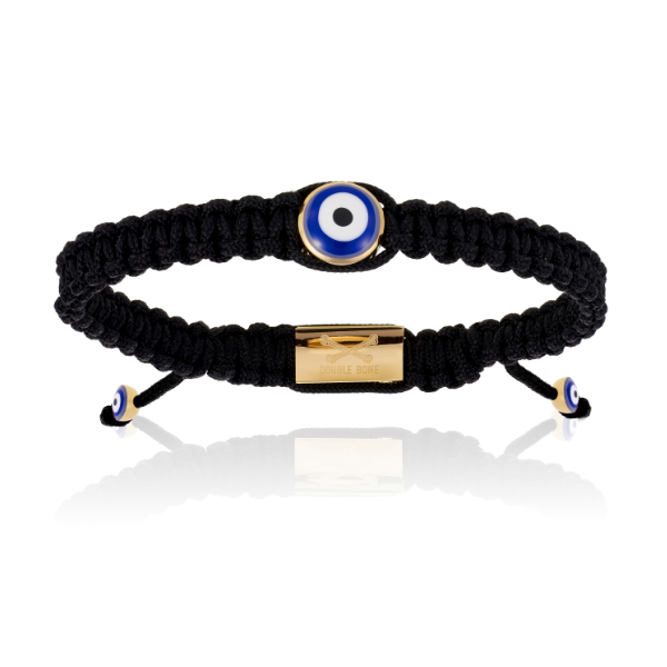 Black Nylon bracelet with Yellow Gold lucky Evil Eye