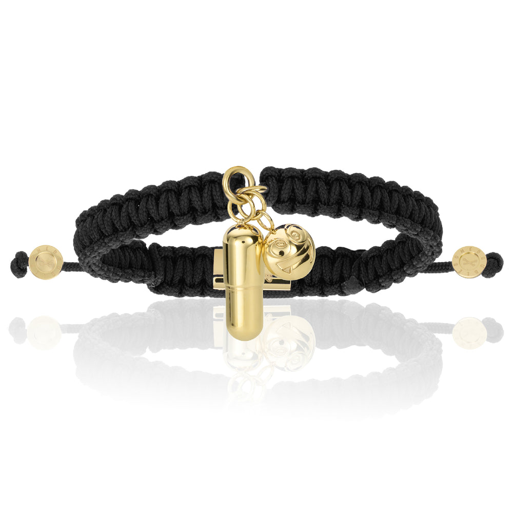 Pill Emoji Black Polyester With Yellow Gold Bracelet