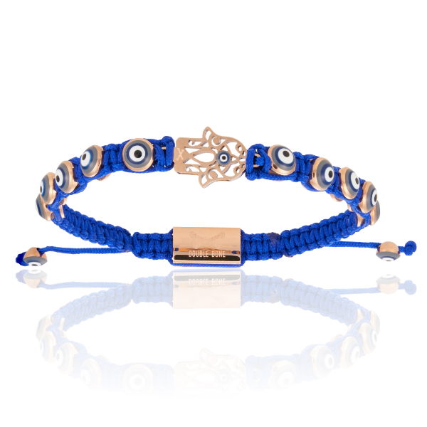 
                  
                    Blue Nylon with 18K Pink Gold Hamsa Hand Bracelet
                  
                