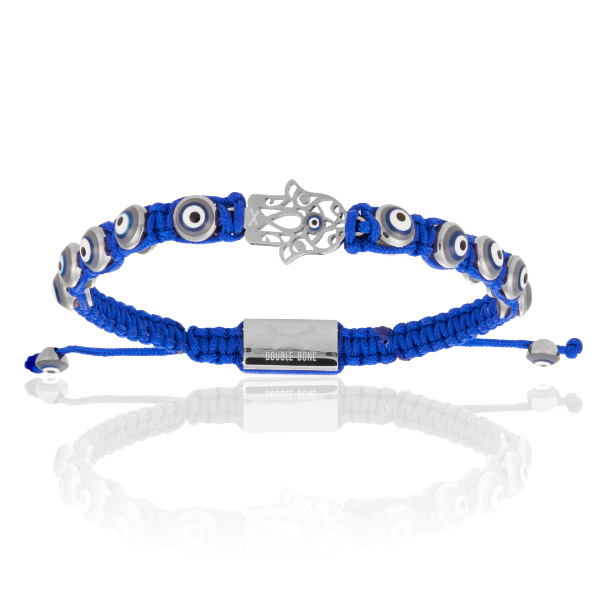 Blue Nylon with Silver Hamsa Hand Bracelet