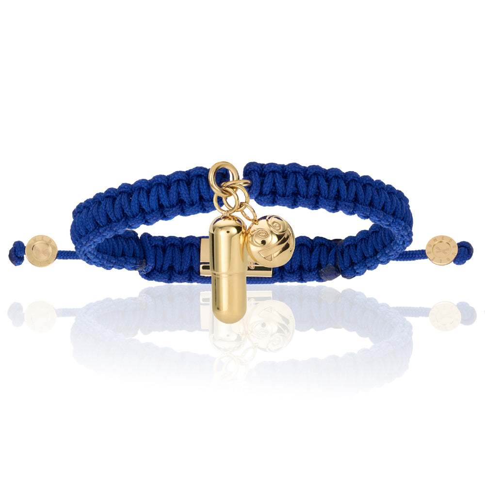 Pill Emoji Blue Polyester With Yellow Gold Bracelet