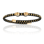 Black Polyester Chord Bangle Bracelet with 18k Yellow Gold and Black Diamonds
