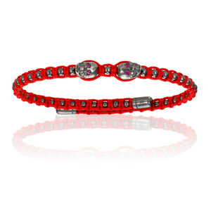 
                  
                    Red Polyester Chord Bangle Bracelet with Black PVD and Rubies Gems
                  
                