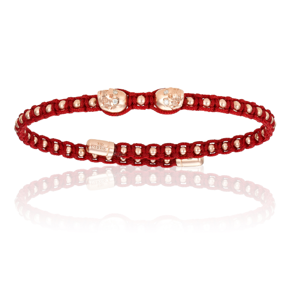 Red Wine Polyester Chord Bangle Bracelet with 18k Pink Gold and White Diamonds