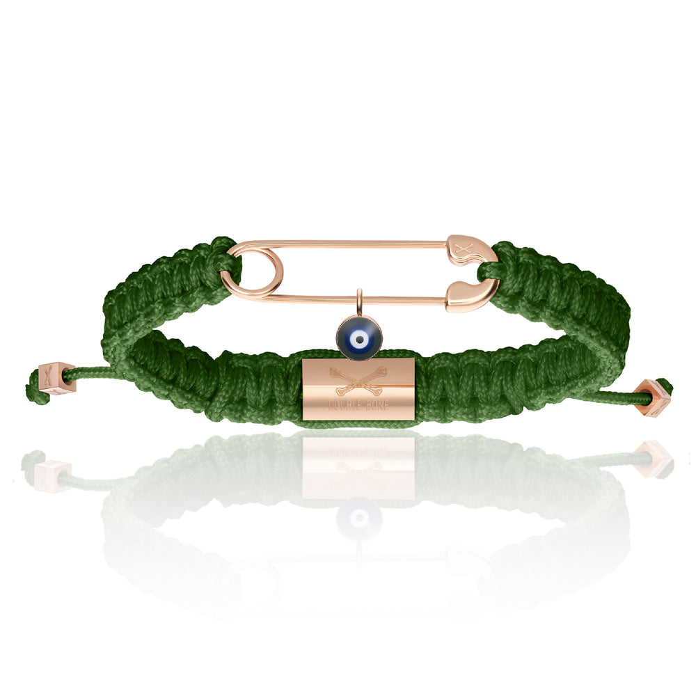 Green Nylon With Rose Gold Polyester Safety Pin Bracelet