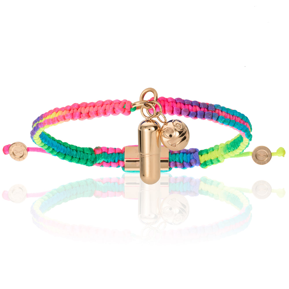 Pill Emoji Rainbow Polyester With Pink Gold Bracelet