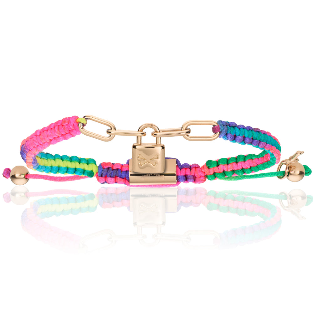 Lock Rainbow Polyester With Pink Gold Bracelet
