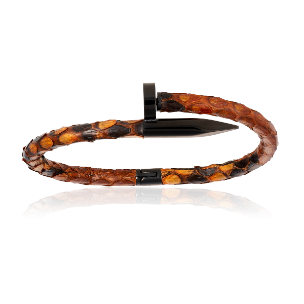Brown Python Bracelet with PVD Black Nail