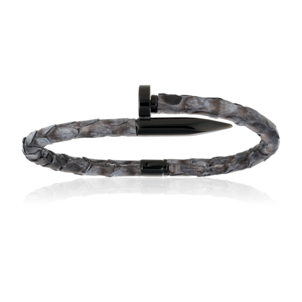 Gray python bracelet with black nail (Unisex)