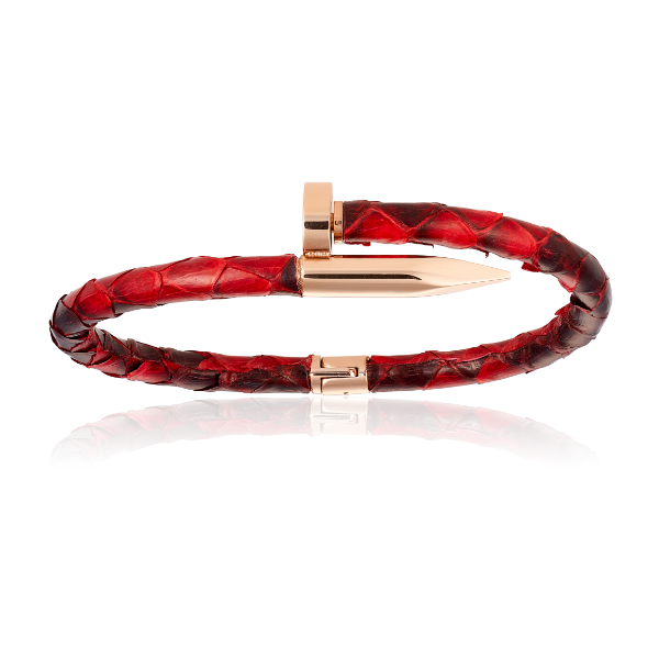 Red Python Bracelet with Rose Gold Nail For Her