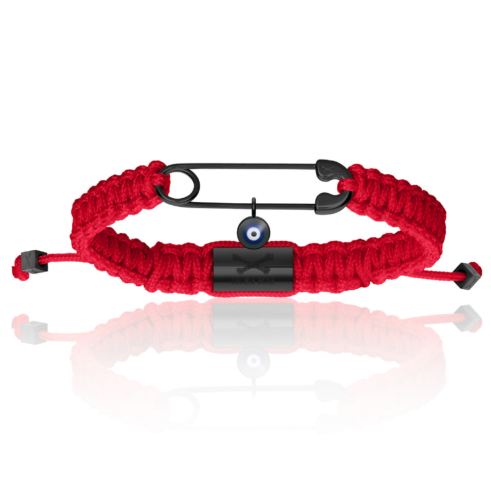 Red Nylon With Black PVD Polyester Safety Pin Bracelet