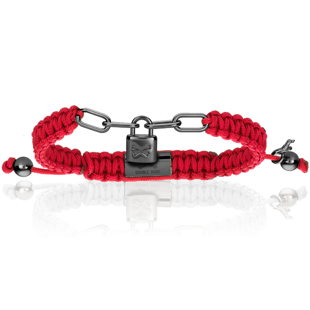Lock Red Polyester With Black PVD Bracelet